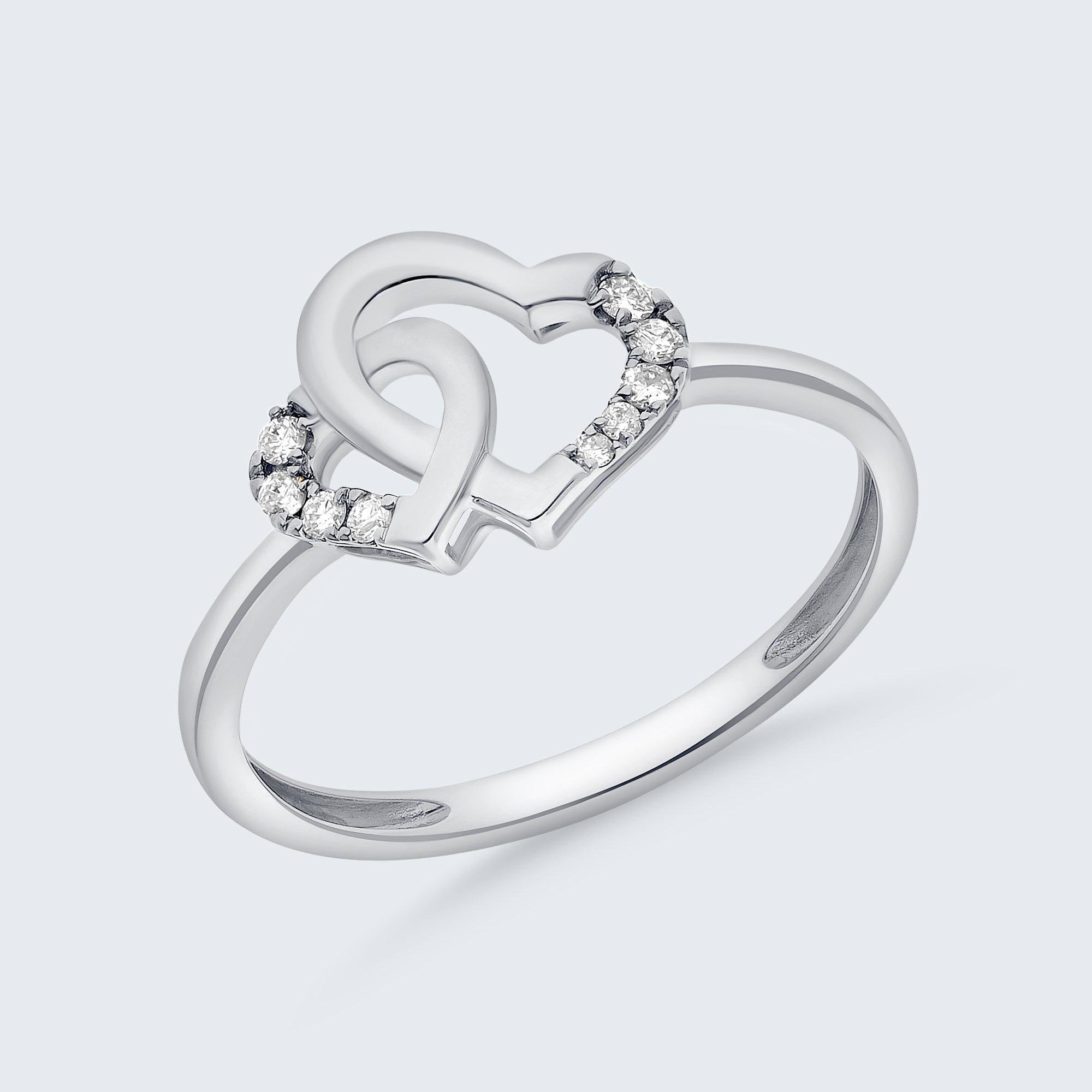 ツイン オープンハート ダイヤモンド リング – 18Kゴールド、0.07カラット