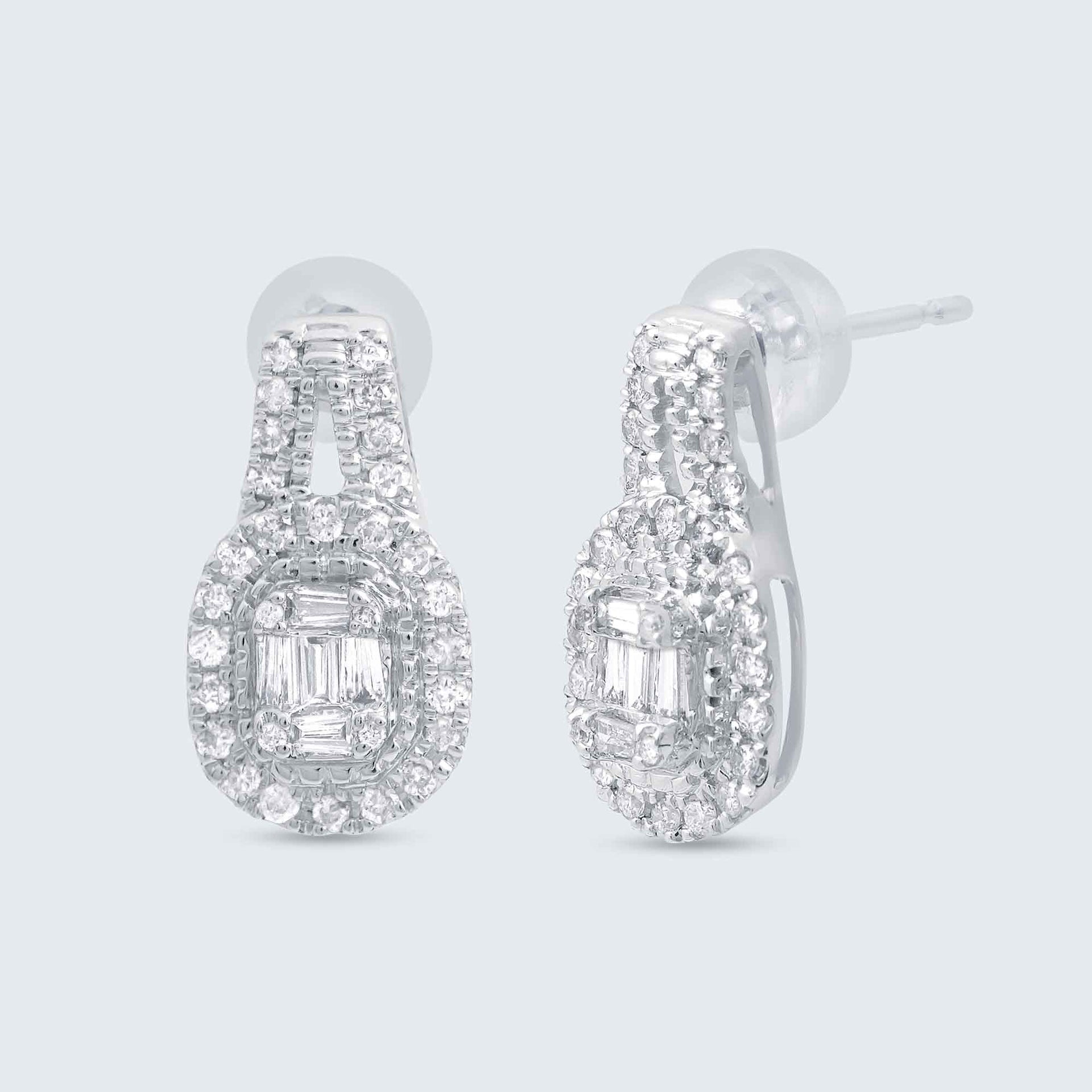 K18WG 0.25ctバゲットダイヤピアス 