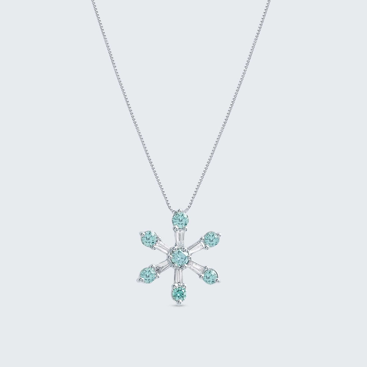 K18WG 0.30ct ブルートリートメントダイヤフラワーペンダント