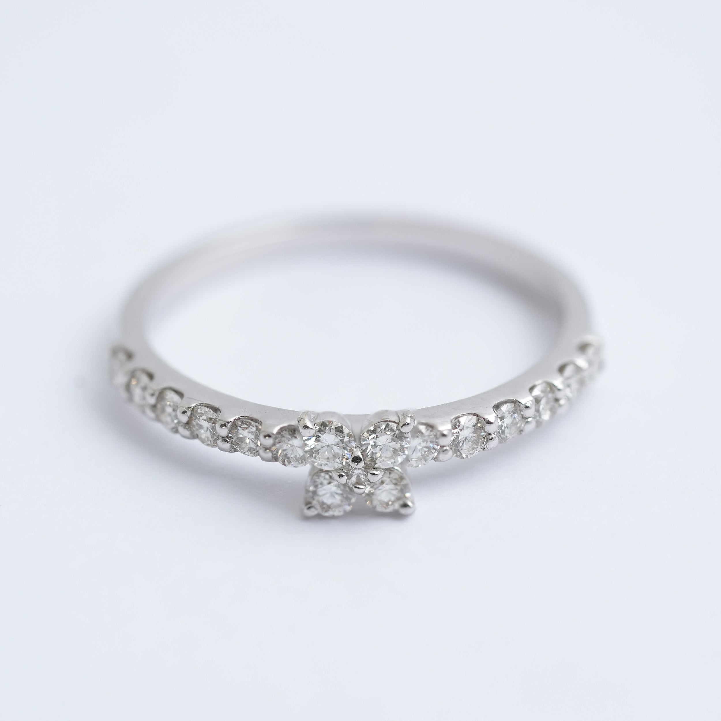 イエローゴールドリングK18WG 天然 ダイヤ 1.00ct ダイヤモンド 花 フラワー リング 指輪